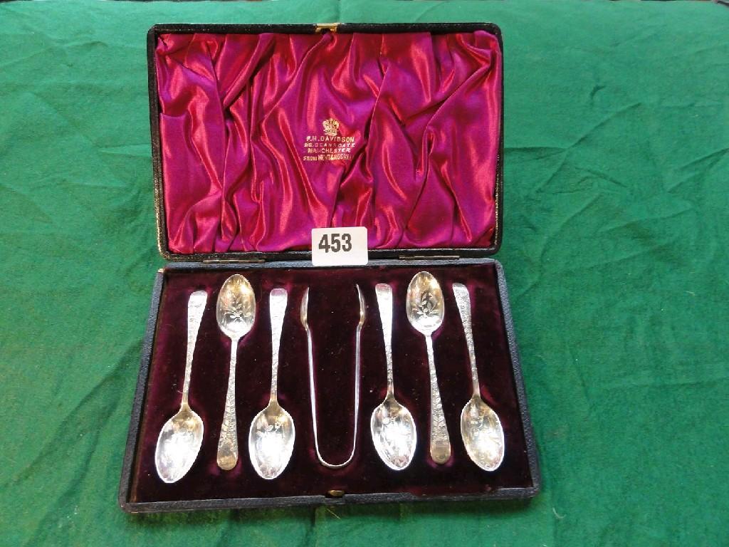 Appraisal: A cased set of six silver teaspoons with engraved and