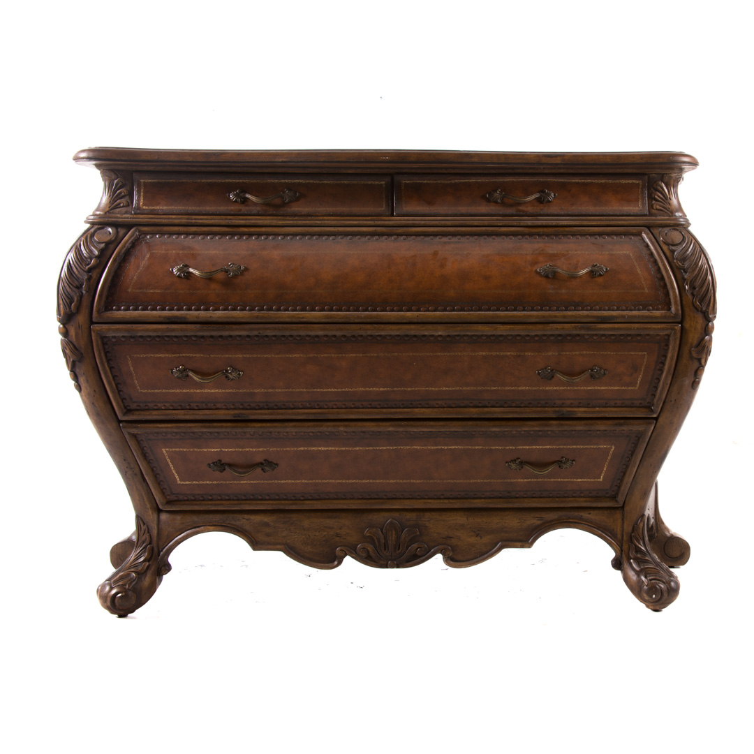 Appraisal: Louis XV style sarcophagus commode th century leather clad top