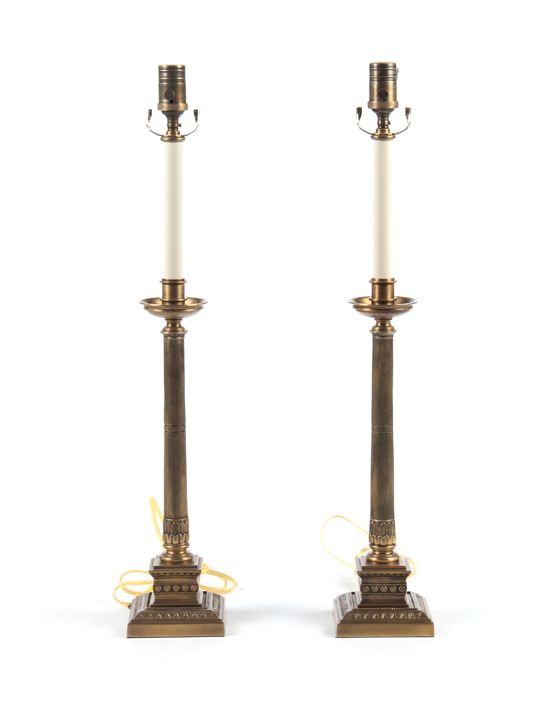 Appraisal: Pair of Classical style brass candlestick lamps in H Condition