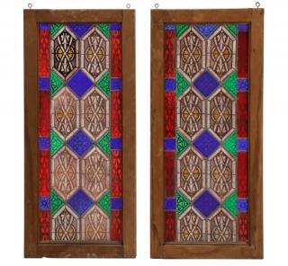 Appraisal: Pair American Leaded Stained Glass Windows American early th century