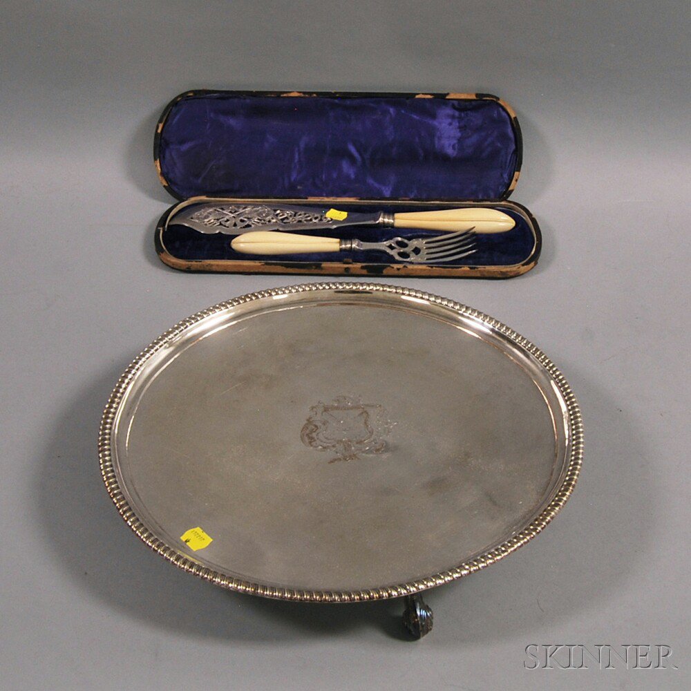 Appraisal: Three Silver-plated Serving Items a Sheffield footed waiter and a