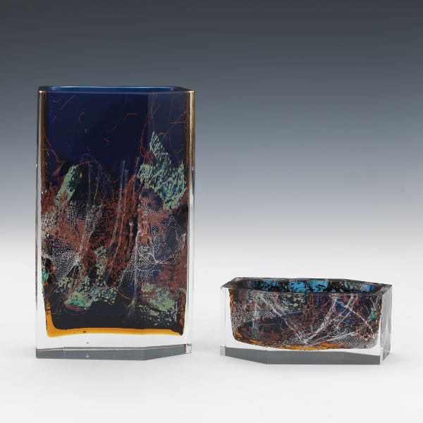 Appraisal: ART GLASS VASE AND MATCHING LOW VESSEL x x vase