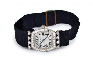 Appraisal: An Art Deco Platinum Diamond Onyx Watch by Cartier The