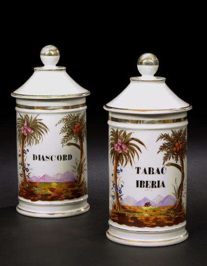 Appraisal: Pair of Paris Porcelain Covered Apothecary Jars third quarter th