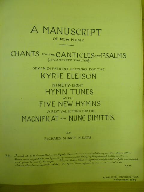 Appraisal: MANUSCRIPT OF NEW MUSIC CHANTS FOR THE CANTICLES Richard Sharpe