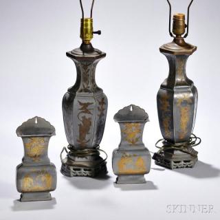 Appraisal: Two Pairs of Pewter Lamp Vases and Wall Vases China