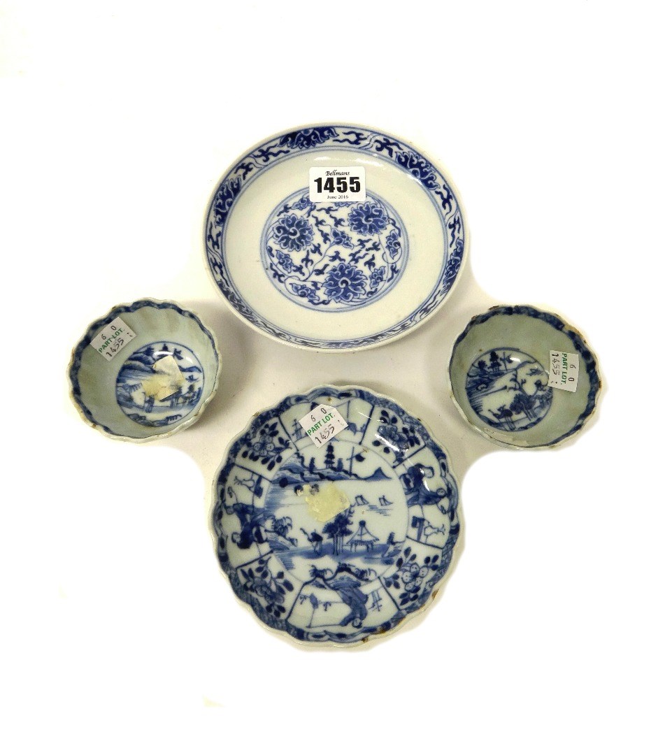 Appraisal: A Chinese blue and white lotus' saucer Guangxu mark and