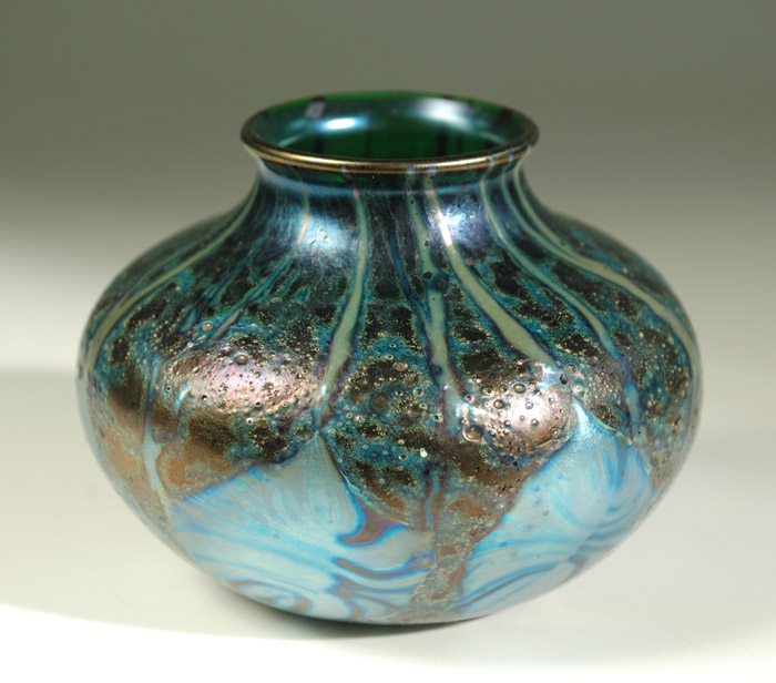 Appraisal: DANIEL LOTTON ART GLASS VASE having iridescent silver and blue