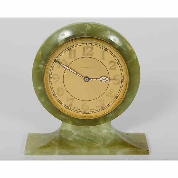 Appraisal: Rattermann Swiss Clock Continental An Art Deco clock in green