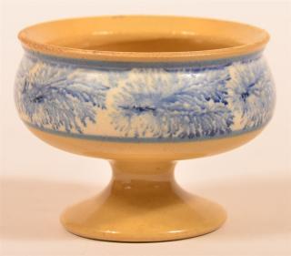 Appraisal: Yellowware Pottery Footed Master Salt with Blue Mocha Seaweed Decoration