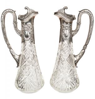 Appraisal: A PAIR OF SILVER-MOUNTED CUT GLASS DECANTERS KHLEBNIKOV WITH THE