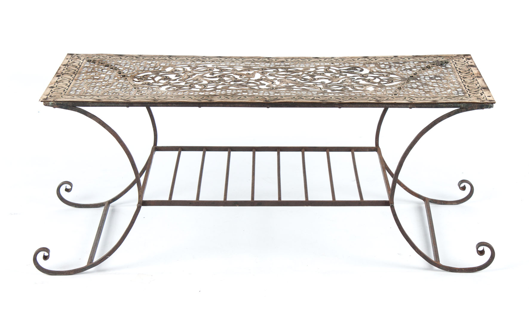 Appraisal: Middle Eastern brass and iron coffee table chased and openworked