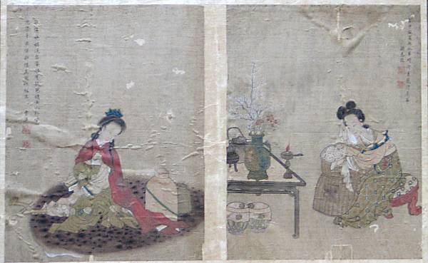 Appraisal: A pair of Chinese album leaves depicting famous beauties Mounted