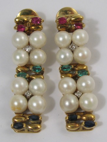 Appraisal: PAIR OF PEARL AND DIAMOND EARRINGS each k yellow set