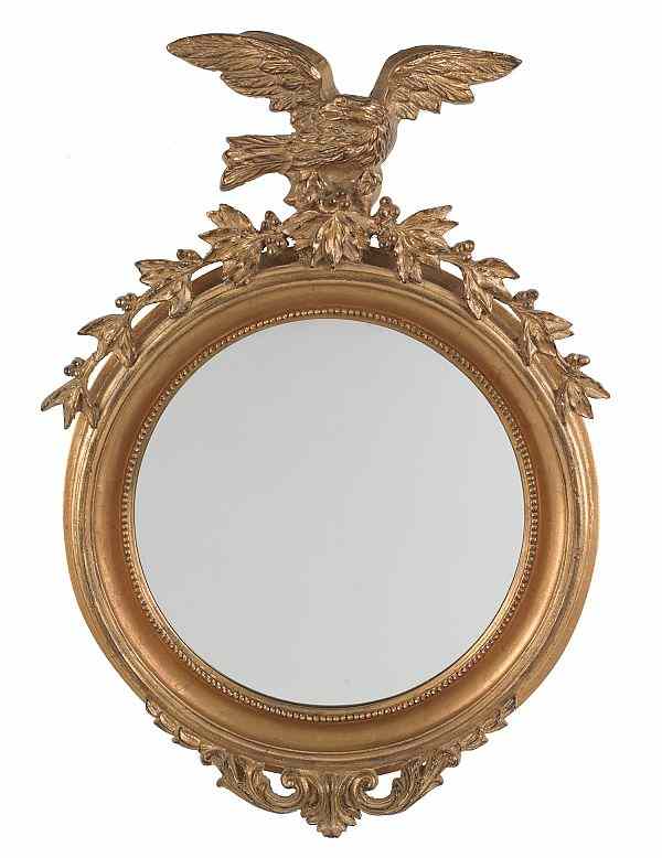 Appraisal: Contemporary gold leaf convex mirror h