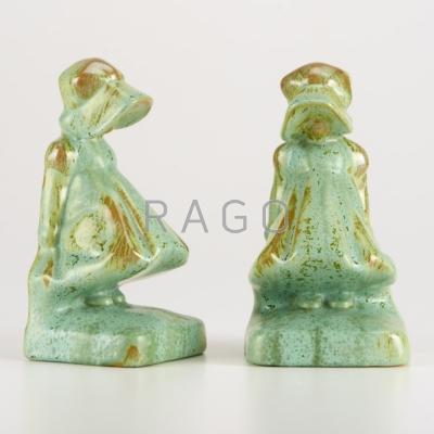 Appraisal: COWAN Pair of sunbonnet Girl bookends in crystalline green glaze