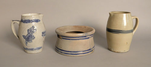 Appraisal: Two stoneware pitchers h h together with a spittoon h