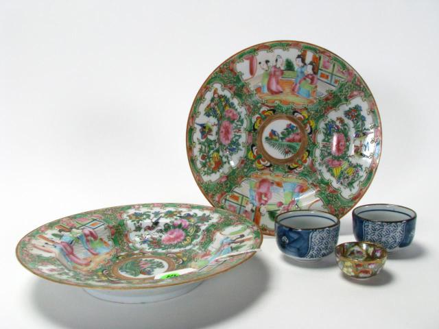 Appraisal: Group of Oriental porcelain including two Rose Famille shallow bowls