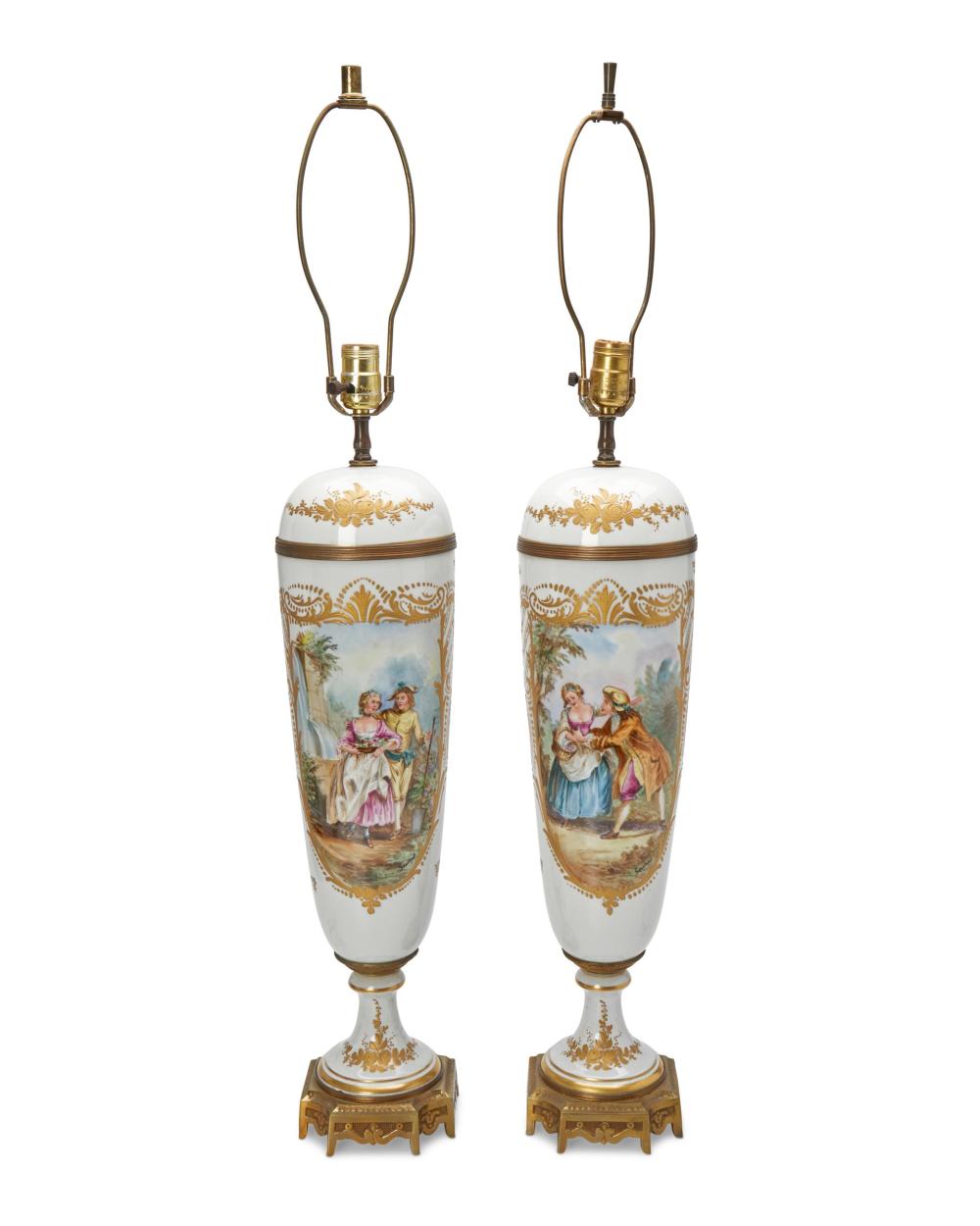 Appraisal: A PAIR OF FRENCH PORCELAIN TABLE LAMPSA pair of French