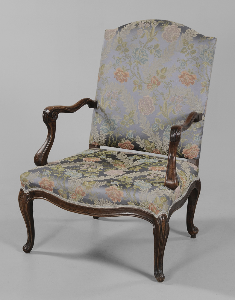 Appraisal: Louis XV Carved Walnut Open-Arm Chair French or Italian th