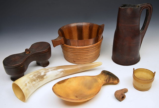 Appraisal: TREEN A TURNED WOODEN BOWL with two lug handles and