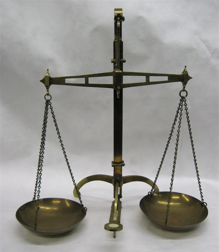 Appraisal: TWO BALANCE SCALES the first Dutch in mahogany glass sided