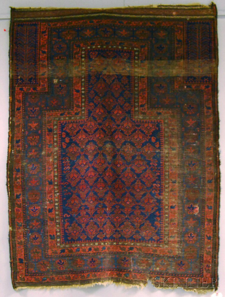 Appraisal: Baluch Prayer Rug Northeast Persia late th century wear crude