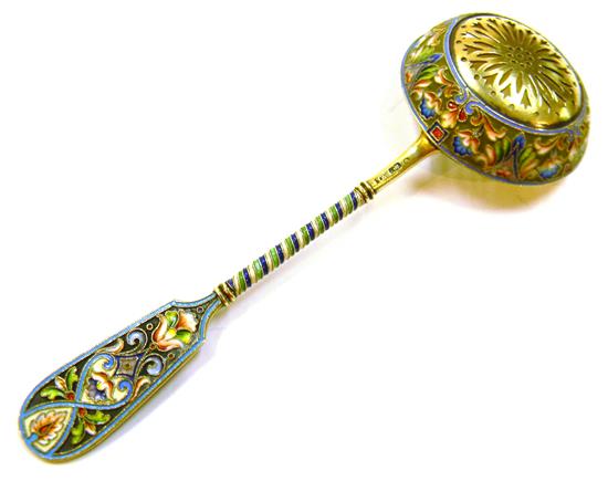 Appraisal: RUSSIAN SILVER Nikolay Alekseyev Moscow - Russian enameled spoon polychrome