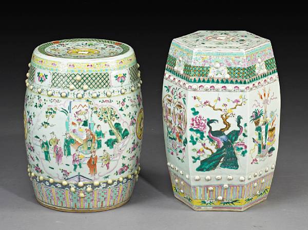 Appraisal: Two polychrome enameled porcelain garden seats One of barrel shape