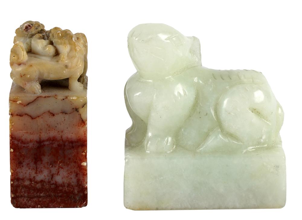 Appraisal: TWO CHINESE SEALSthe first jade modeled as a rabbit inches