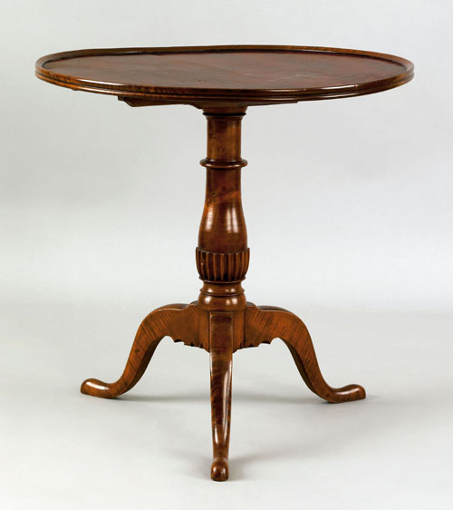 Appraisal: Pennsylvania tiger maple tea table late th c the dish