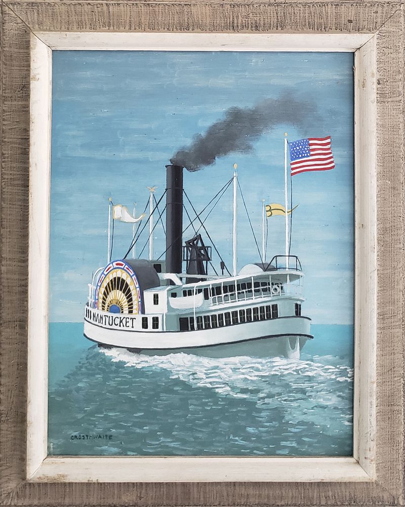 Appraisal: Paul Crosthwaite Tempera on Board Nantucket Side-Wheeler Paul Crosthwaite American