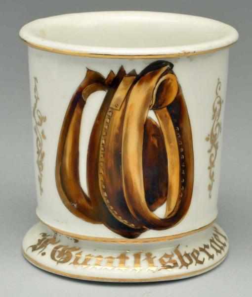 Appraisal: Saddle Maker Shaving Mug Gilded F Guntlisberger Very detailed image