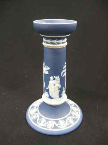 Appraisal: Wedgwood Dark Blue Jasperware Candlestick classical maiden garden decor ''