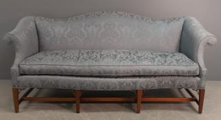 Appraisal: Baker sofa Baker Chippendale style camelback sofa h x w