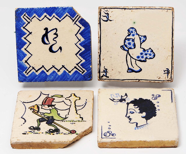 Appraisal: A set of four pottery tiles possibly Leach Pottery one