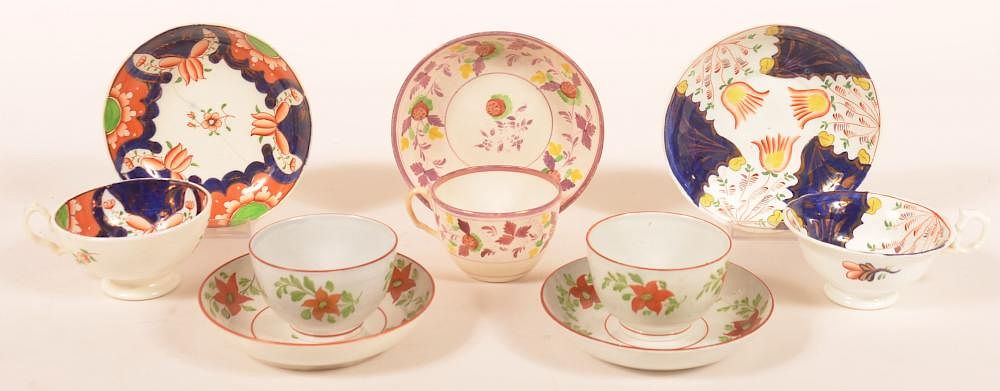 Appraisal: Soft China Floral Decorated Cups and Saucers Five Various Soft