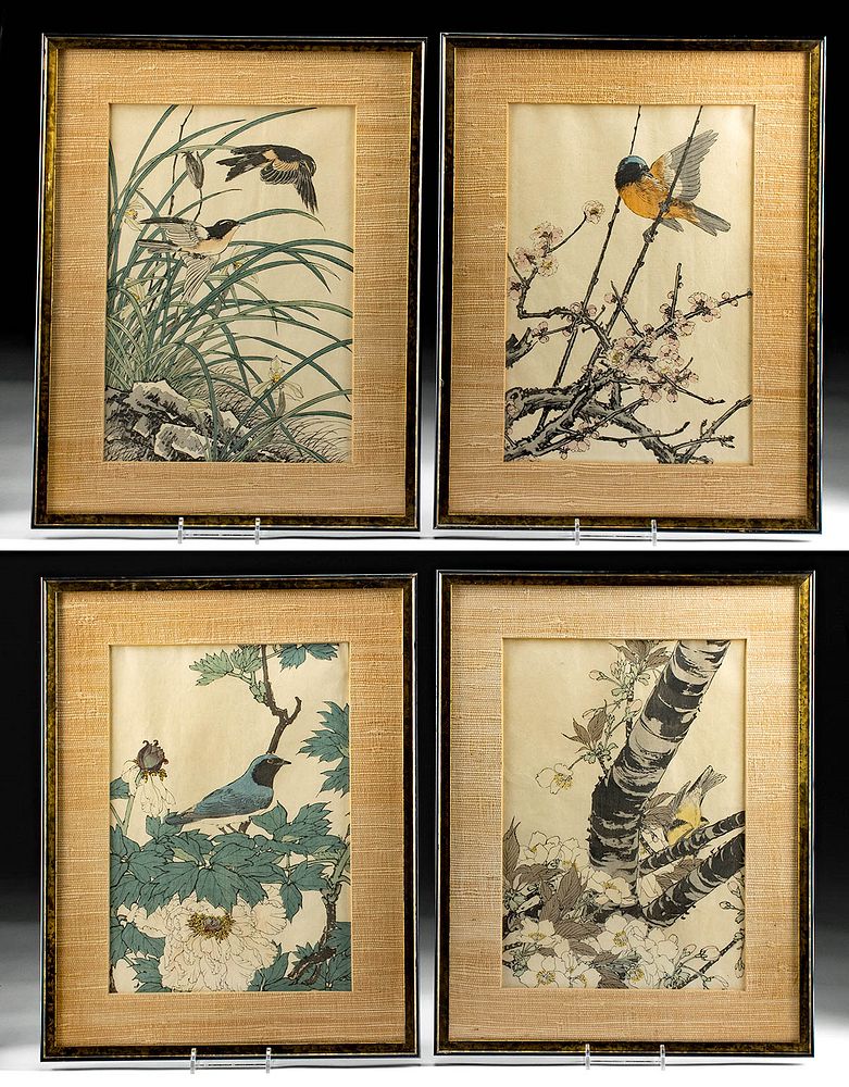 Appraisal: Japanese Keinen Woodblock Prints w Spring Birds Imao Keinen Japanese