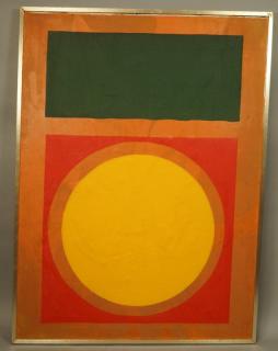 Appraisal: Modernist Abstract Oil Painting BOMBENGER Orange rust ground with green