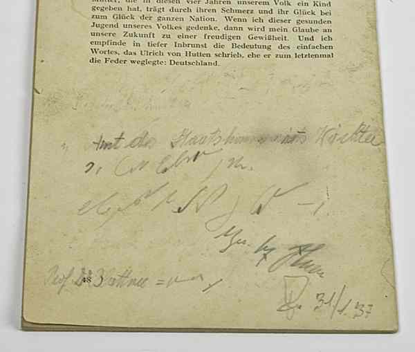 Appraisal: German WWII Adolf Hitler Autographed Speech Cover translates Speech by