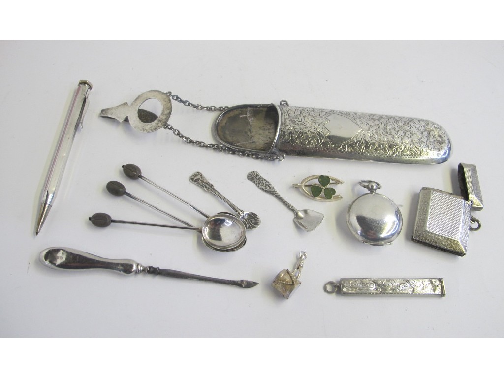 Appraisal: Lot comprising silver spectacle case vesta sovereign case spoons etc