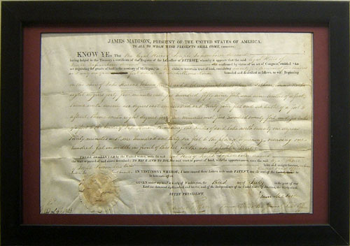 Appraisal: James Madison signed Michigan land grant dated x