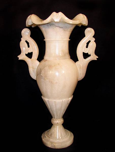 Appraisal: A carved alabaster vase form table lamp losses restorations repairs