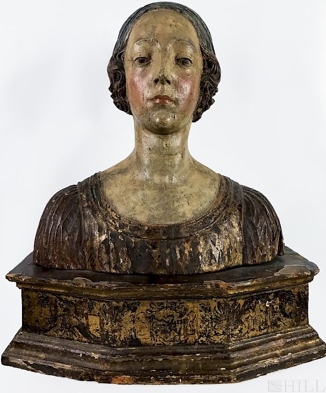 Appraisal: Italian Renaissance Polychrome on Wood Woman Bust Civitali Desiderio Da