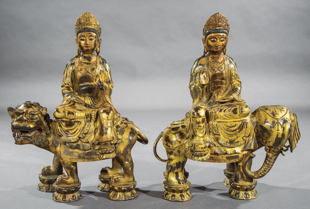 Appraisal: Large and Decorative Pair of Chinese Gilt Bronze Guanyin Groups