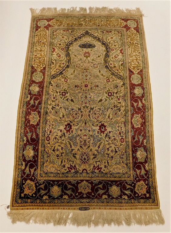 Appraisal: FINE Turkish Oriental Hereke Silk Prayer Rug Turkey th Century