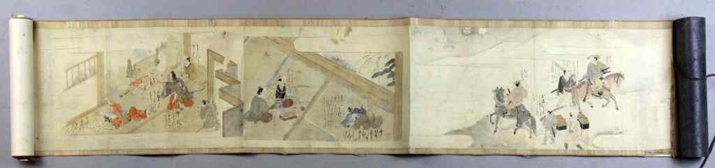 Appraisal: Japanese Watercolor Scroll PaintingFinely painted in ten scenes each scene