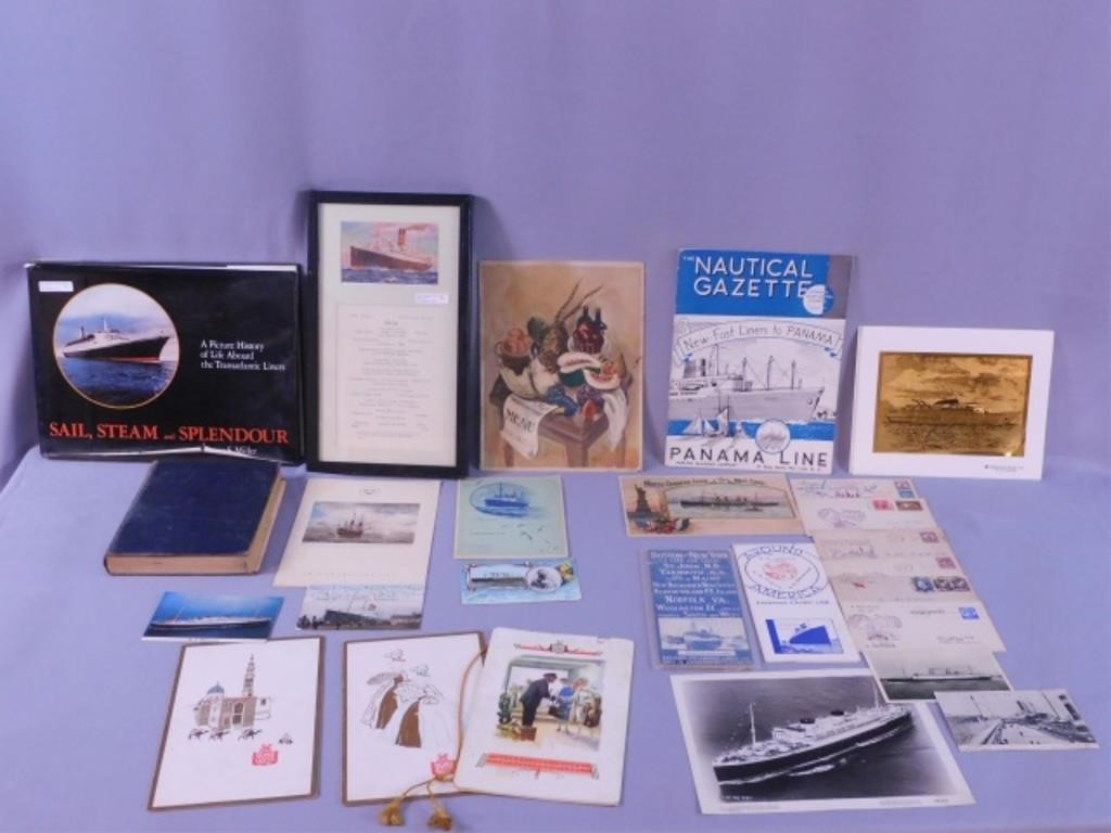 Appraisal: OCEAN LINER EPHEMERA VINTAGE ITEMS TOinclude Framed RMS Scythia Cunard