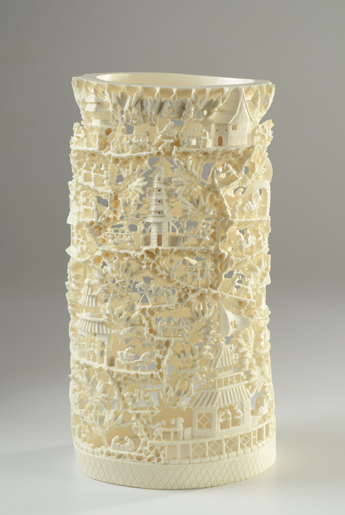 Appraisal: CHINESE CARVED IVORY TOWER with open top made from an