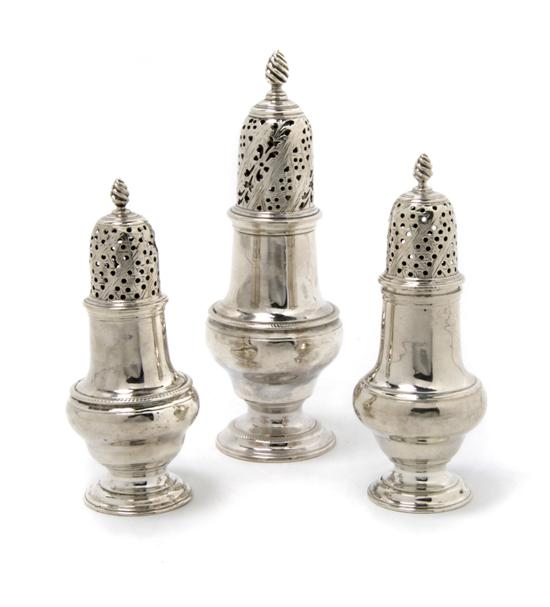 Appraisal: A Group of Three Georgian Silver Casters London Height of